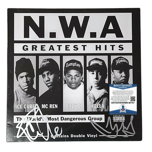 Ice Cube DJ Yella Signed NWA Greatest Hits Vinyl Record Album Beckett Autograph - Picture 5 of 14